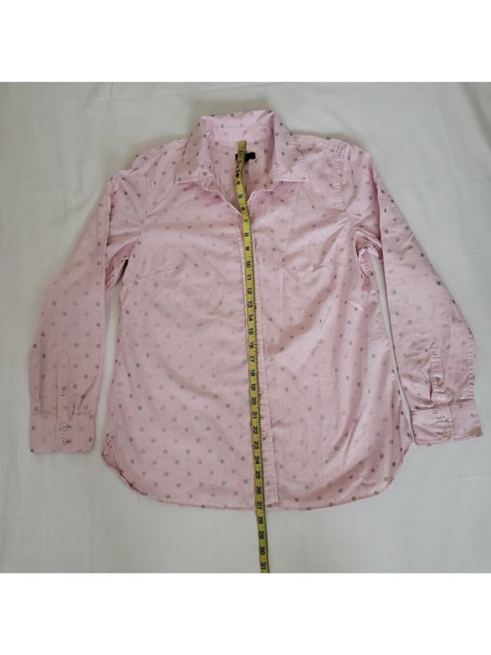 Talbots Women's Baby Pink Shimmer Foil Polka Dots Classic Button Down Shirt M - Picture 10 of 10